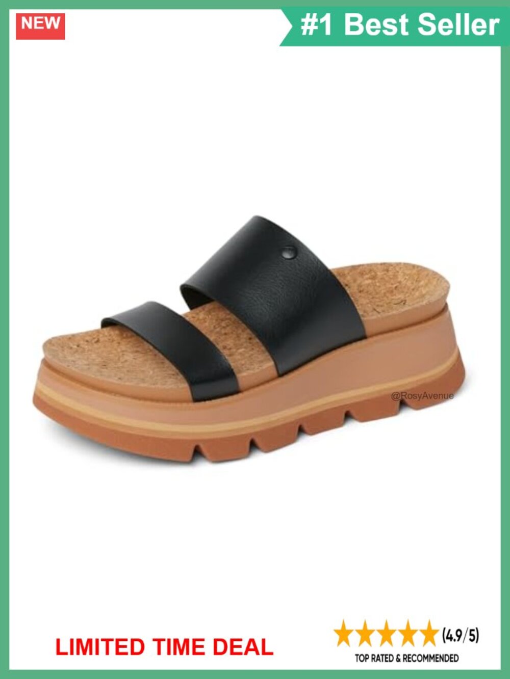 Women's Platform Sandals Vegan Leather Two Strap Slip On Comfort Casual